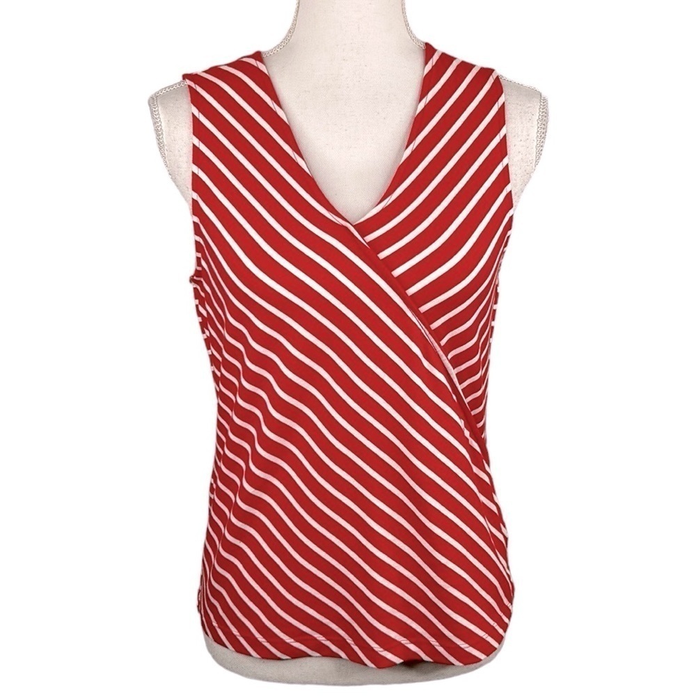 Chaps‎ Red & White Striped V-Neck Tank Top Size Medium